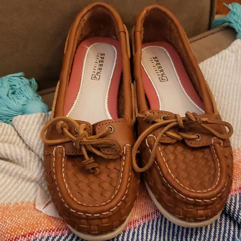 Sperry Women’s Topsiders Braided Woven Leather Loafers Flats Boat Shoe Brown 6.5 - Picture 2 of 9